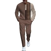 TOVPAO Men's casual sports long sleeved jogging suit two-piece jacket and pants set