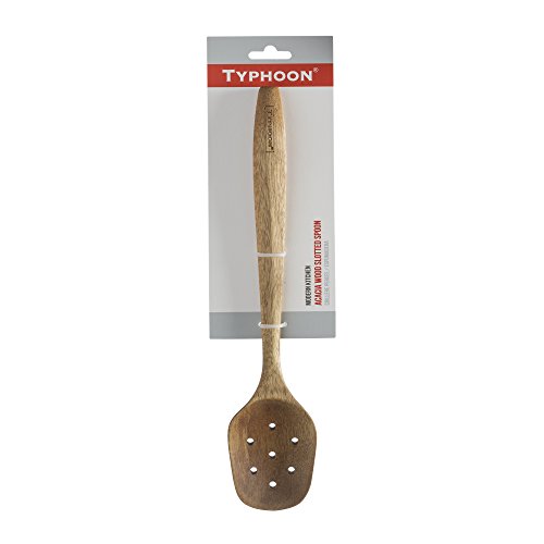 Typhoon Modern Kitchen Slotted Spoon, Durable Acacia Wood Utensil, Won't Scratch Non-stick Cookware, Classic Design Goes from Cooking to Serving