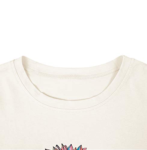 Women Sunflower Shirt Peace Cute Funny Graphic Tees Casual Short Sleeve T Shirt Tops (Beige, M)