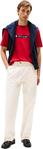 Tommy Hilfiger T-shirt masculina manga curta pescoço redondo, multicolor (vermelho médio), S
