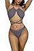 Kisscy Womens Crisscross Bandage Cut Out one Piece Swimsuti Monokini Bikinis ,High Neck Grey ,M(US2-4)