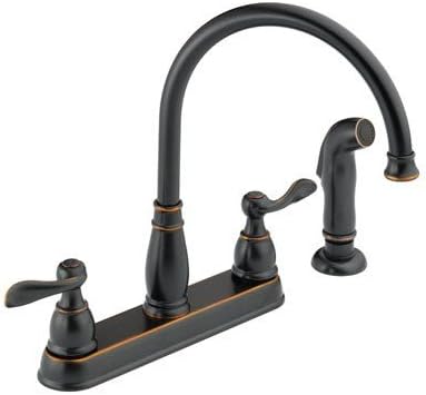 Delta grifo de la cocina baja plomo dos mango H Arc boquilla Windemere