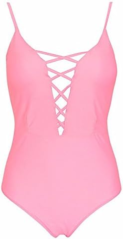 One Pieces Floral Pin Up Sexy Women Front Strappy Cross Swimwear PinkS