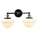 Linea di Liara Lavagna Farmhouse Matte Black Bathroom Light Fixtures Over Mirror Black and Gold 2-Light Bathroom Vanity Light Fixture Milk Glass Shades Modern Vanity Lights, UL Listed
