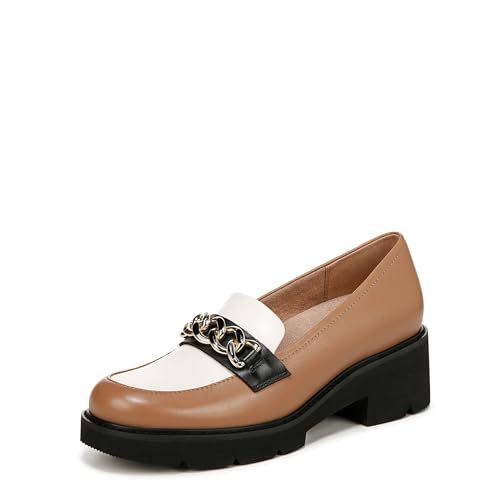 Naturalizer Womens Desi Chain Detail Platform Lug Sole Heeled Loafer Brown/Whit…