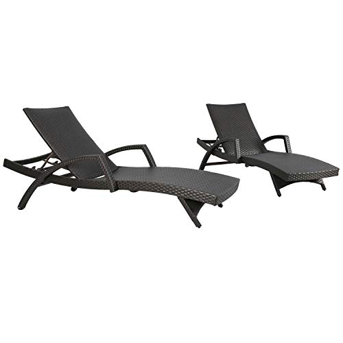Ulax Furniture Outdoor Woven Padded 2-Pack Aluminum Chaise Lounge Armed Patio Lounger Adjustable Chair with Wheels and Quick Dry Foam