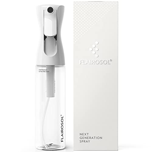 FLAIROSOL, The Original, Spray Bottle, Continuous Mister for Hair and Beauty, Home care and 1,001 uses. Trusted by Professionals. Patented Technology. 300ml, Clear Bottle, Black Print