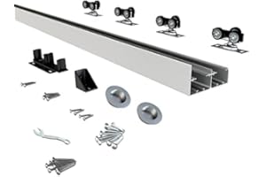 JUBEST Bypass Sliding Door Hardware 96", Aluminum Bypass Wardrobe Closet Door Hardware Set with Finger Pull Included, Smoothly and Quietly, for 2 Door System, Easy to Install