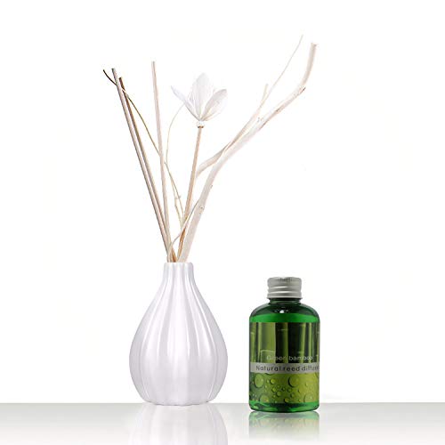 ap airpleasure Dried Flower Reed Diffuser Set, Natural Sticks, Elegant Ceramic Bottle, Aromatherapy Oil Set, Home Fragrance & Decorative Diffuser (GreenBamboo)
