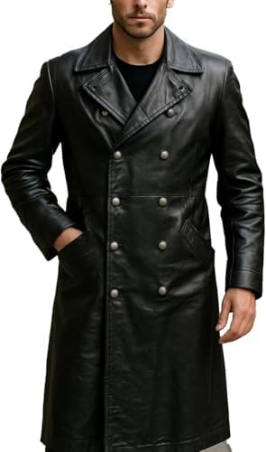STYLEATH Men's Classic German WWII Officer Black Cowhide Leather