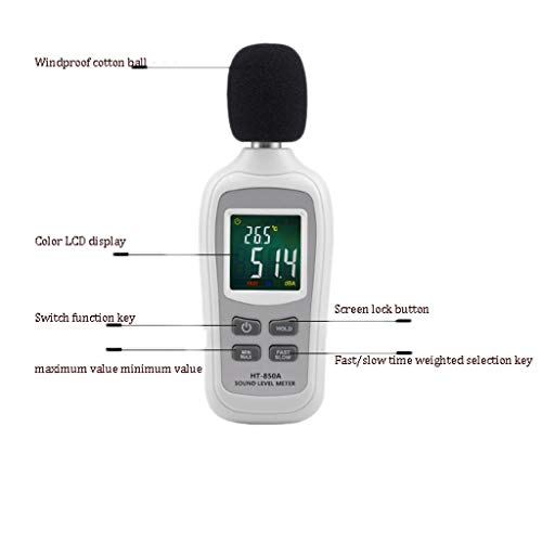 Zyj Digital Sound Level Meter Decibel Recorder Tester 35-135dB Noise Decibel LCD Analyzer Tester White Color Screen Edition