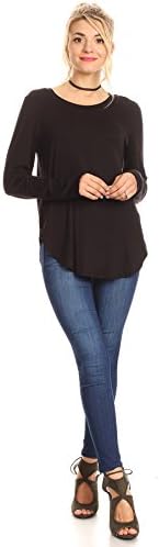Nelly Aura Long Sleeve Crew Neck Tunic Top w/Tail Hemline Side Slit - Black - 1X
