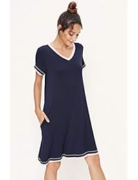 Pintage Camisón de cuello en V para mujer con bolsillos laterales