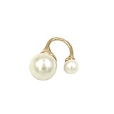 Double Mismatch Imitation Pearl Alloy Cuff Adjustable Statement Ring Golden with Gift Box Mother's Gift