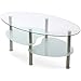 SUNCOO Glass Coffee Table for Home/Office Oval with 2 Tire Tempered Glass Boards Sturdy Chrome Plated Legs End Table Modern Coffee Table Tea Table (Clear)