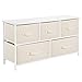 mDesign Extra Wide Dresser Storage Tower - Sturdy Steel Frame, Wood Top, Easy Pull Fabric Bins - Organizer Unit for Bedroom, Hallway, Entryway, Closets - Textured Print - 5 Drawers - Cream/White