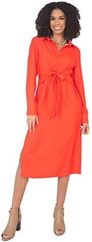 orange long sleeve button up dress Universal Standard Plus Size Cooling Stretch Cupro Savannah Dress