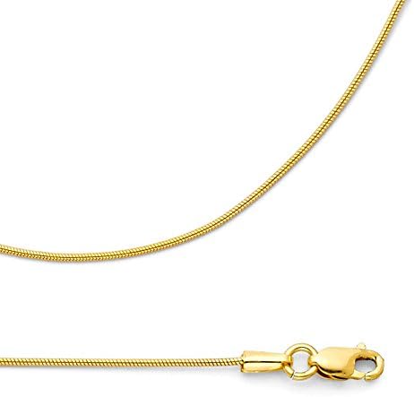 Solid 14k Yellow Gold Necklace Snake Chain Round Diamond Cut Style Polished Genuine 0.7 mm 16,18,20,22 inch