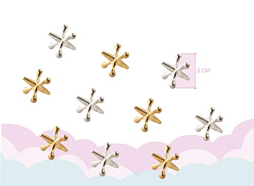 Retro Vintage Classic Jacks Game, 10 Pieces Classic Gold and Silver Metal Jacks with 1 Red Bouncy Ball and 1 Polka Ball and Instruction Set in Unicorn Box Perfect for Gifts and Unicorn Themed Parties