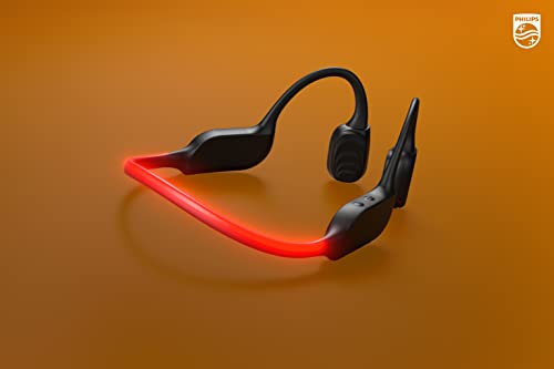 PHILIPS A7607 Bone Conduction Headphones,Wireless Bluetooth Open-Ear Headphones Sound,AI mics,Noise Reduction,9-Hour Battery,Fast Charging,LED Safety Lights,IP66,App Control,Black