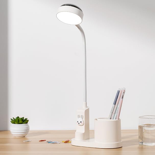himmel Kids Bedside Lamp with Pen Holder, Table Lamp with Automatic Colour Changing, Dimmable Rechargeable LED Reading Lamp (White)
