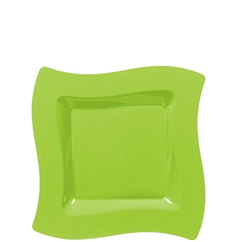 Amscan 434000.53 Party Perfect Premium Wavy Square Plates Tableware (10 Pack), Green; 6 1/2