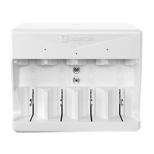 Akku Ladegerät, Batterieladegerät für wiederaufladbare Batterien, lädt 2 oder 4 AA, AAA, C, D oder 1x 9V gleichzeitig, Universal Charger, mit Sicherheitsabschaltung, unbestückt