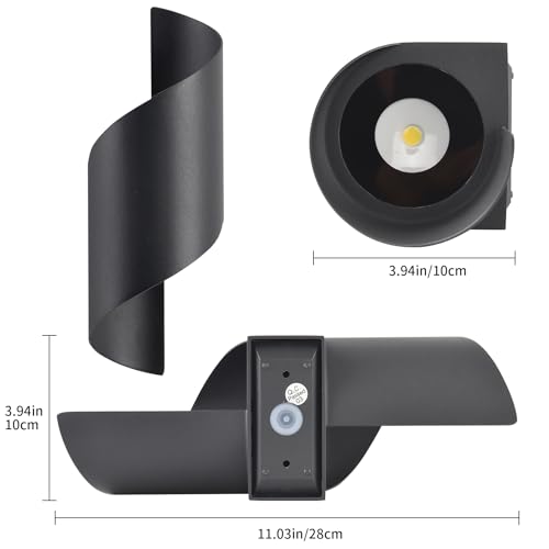 KUKAK Indoor/Outdoor Wall Lamp, 10 W LED Wall Lamp, IP65 Waterproof, Bedroom Wall Lamp, Warm White 3000K, Garden Wall Lamp, Living Room, Dark Grey