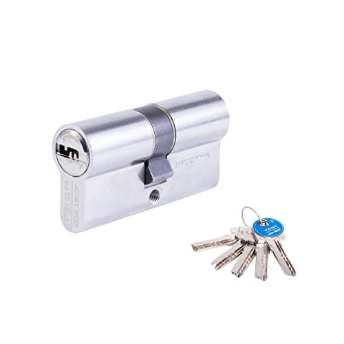 Tesa Assa Abloy T65D4550N Euro Profile Cylinder T60 45 x 50 mm Nickel Plated for Euro Profile Locks on Residential and Commercial Doors Easy to Install from Outside with Just One Screw
