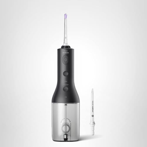 PHILIPS SONICARE CORDLESS POWER FLOSSER 3000 – WATER FLOSSER WITH INNOVATIVE QUAD STREAM TECHNOLOGY, ORAL IRRIGATOR WITH 2 FLOSSING MODES AND 3 PRESSURE LEVELS, IPX7 WATERPROOF, BLACK, HX3826/23