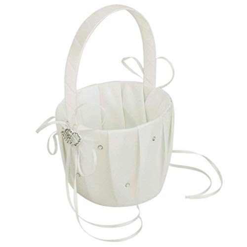 Nicedeal Vintage Satin Wedding Flower Girl Basket Double Heart Rhinestone Decor IvoryHome Deco and Wall Sticker