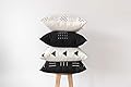Woven Nook Decorative Throw Pillow Covers ONLY for Couch, Sofa, or Bed Set of 4 18 x 18 inch Modern Quality Design 100% Cotton Black White Monochrome Mudcloth Zola