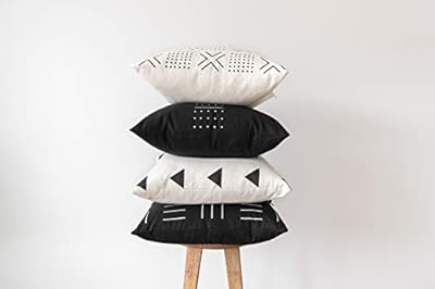 Woven Nook Decorative Throw Pillow Covers ONLY for Couch, Sofa, or Bed Set of 4 18 x 18 inch Modern Quality Design 100% Cotton Black White Monochrome Mudcloth Zola