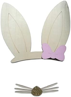 Habudda Wooden Bunny Ears&Nose Eyelash Wall Decoration Sleepy Eyes Infant Baby Room Nursery Decor Wall Hanging Sticker Baby Shower Gift (Straight Bunny Ears&Gold Nose)