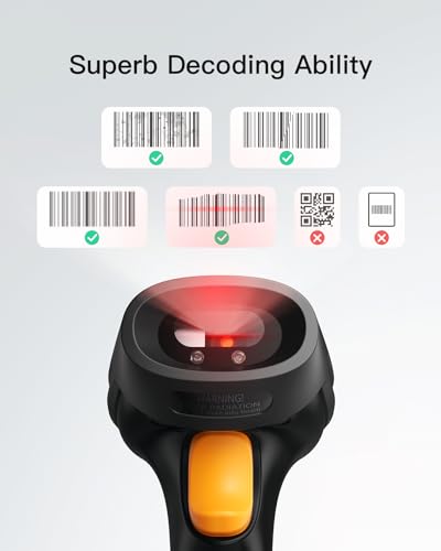 Inateck 2.4GHz Wireless Laser Barcode Scanner, 35m Radius, Automatic and Accurate Scan, 180 Days Standby Time, BCST-60-BK