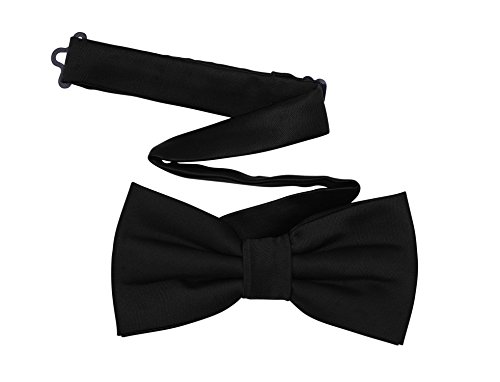 Black Bow Tie for Men - Pre-tied Adjustable Solid Satin Formal Tuxedo Accessory for Wedding or Prom - by Harvest Male