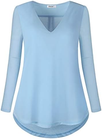 Elemevol Women's Long Sleeve Shirts Chiffon Stiching Loose Casual Tunic Tops