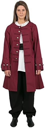Calvina Costumes Rota Medieval Pirate Jacket Made in Turkey, S-Burgundy