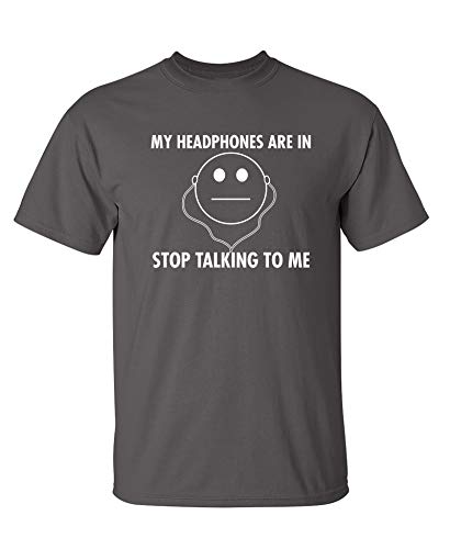 Headphones are in Stop Talking T-Shirt | Graphic Tees Funny Tees | Casual Cool Novelty Tshirts | Stylish Everyday Funny Shirts | Graphic Novelty Youth T Shirt YM Charcoal at Amazon