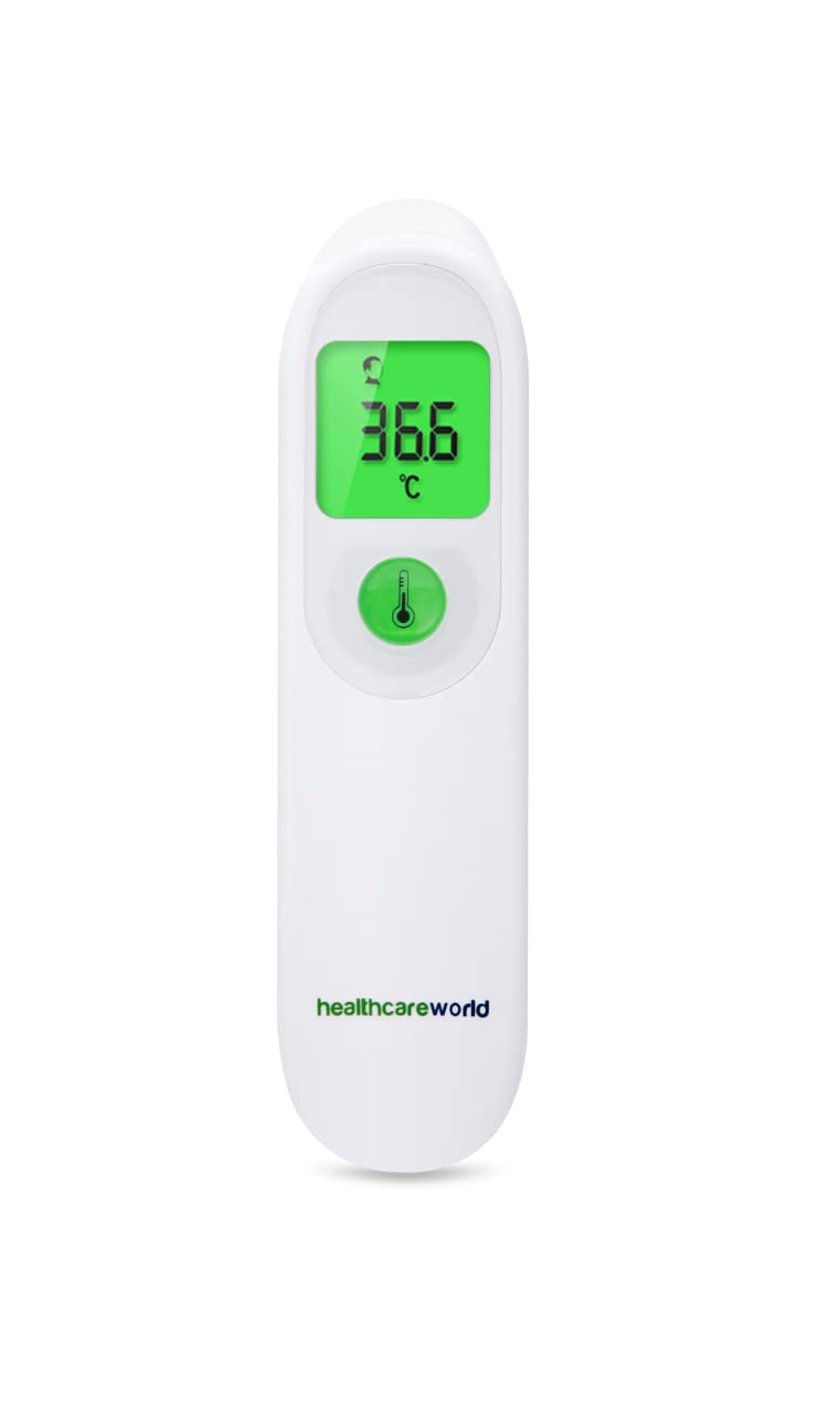 Healthcare World Digital Infrared Temperature Thermometer – Non-Contact Forehead Thermometer for Adults & Kids, Fast & Accurate, Fever Alarm, LCD Display, Hygienic, Baby & Child Safe