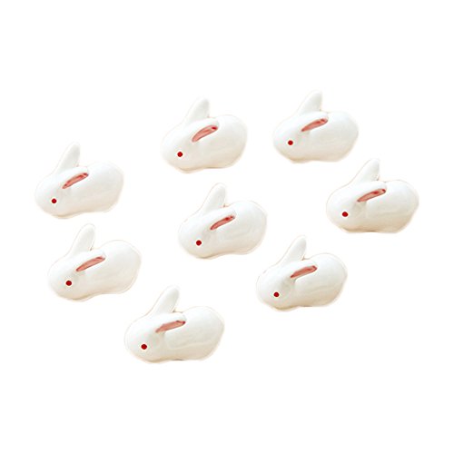 Colias Wing Dinnerware Accessory Adorable Animal Rabbits Shape Design Porcelain Chopsticks Rest Set Dinner Spoons Stand Knife Fork Holder(Set of 8)-White