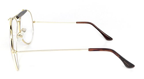 WebDeals - Clear Lens Aviator Eyeglasses Classic Retro Metal Frame... (Gold Frame, Brown Top Bar) - Thumbnail 3