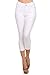 Yelete Womens Basic Solid Color Cotton Blend Capri Jeggings White Small