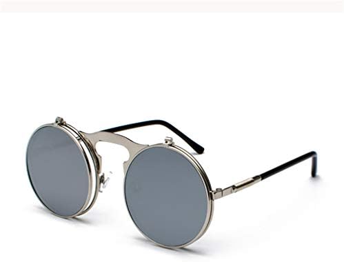 Retro Steam Punk Sunglasses Round Flip Up Metal Frame Glasses Ocean Red Lens Steampunk Sun Glasses Women Men CC1060