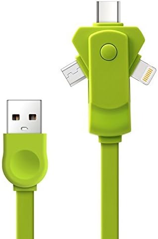 3-in-1 Lightning, USB-C, and Micro USB Charging Cable (Green) by SwivelCord