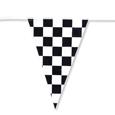 100 Foot Long Race Track Car Finish Line Black and White Plastic Pennant Party Checker Pattern String Curtain Banner for Decorations, Birthdays, Event Supplies, Festivals, Children & Adults