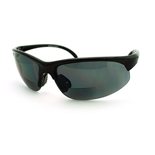 Mens Sunglasses with Bifocal Reading Lens Half Rim Sports Fashion (Black, 1.75)
