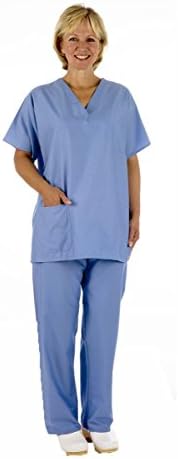 Caresupermarket Medical Scrub Tunic + Trouser Set - Reversible, Unisex Blue Green Pen
