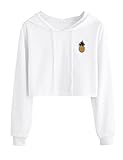 NarZhou Women Teen Girls Cotton Cute Crop Top Croptop Printed Hoodie Pullover Top Sweatshirt (White, M)
