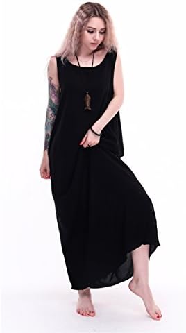 Yabliss Women's Halloween Costume Basic Layer Dress Long Tank Shift Dress Plain Sleeveless Loose Tunic Vest Maxi Dress Under Size 14